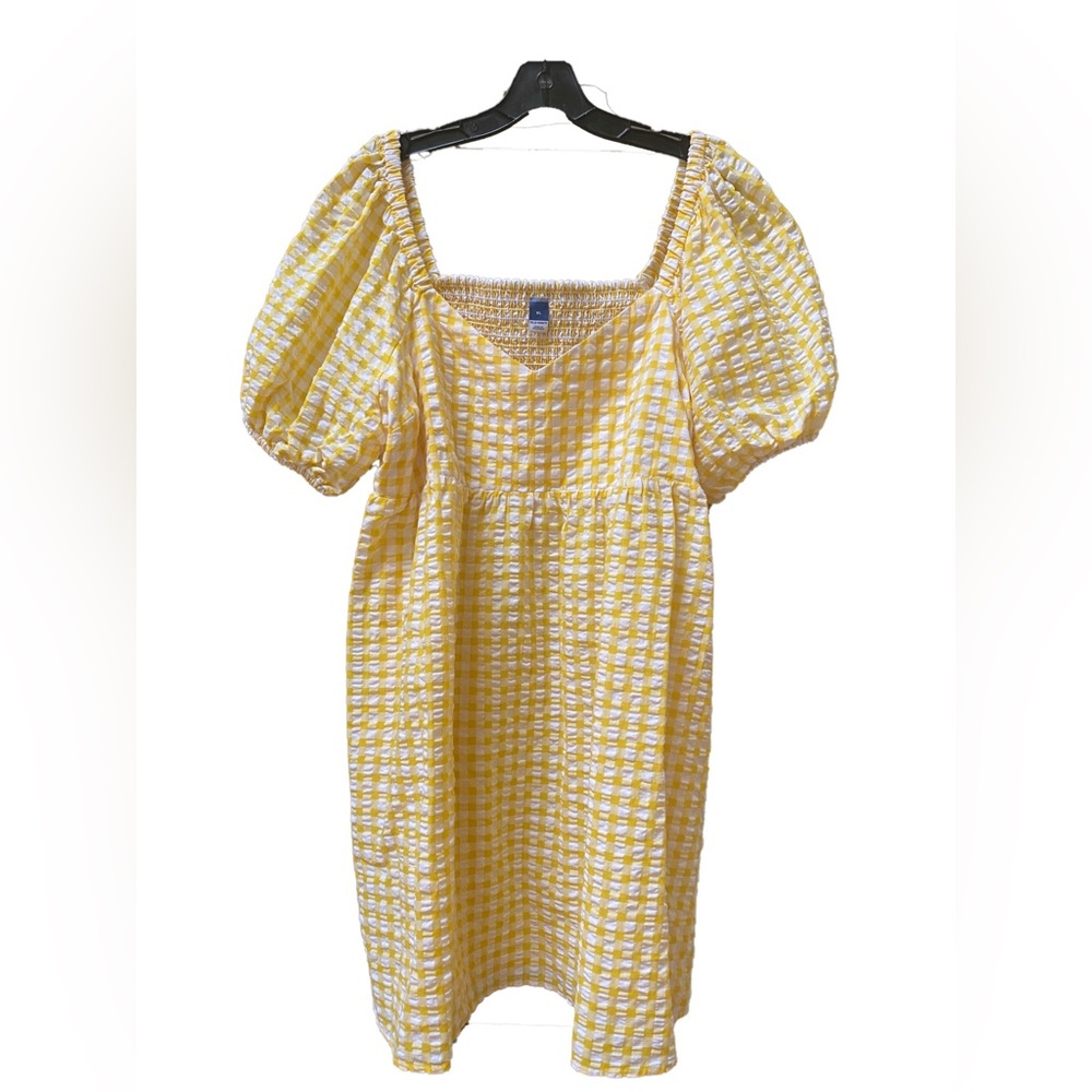 Old Navy Yellow Gingham Puff-Sleve Dress